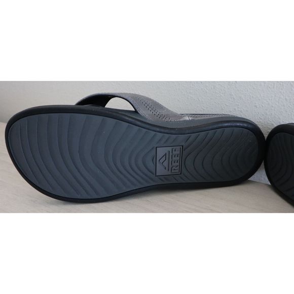 Reef CI2790 Men's Sz 13 Gray Cushion Lux Leather Flip Flop Sandals $65 - Picture 6 of 9